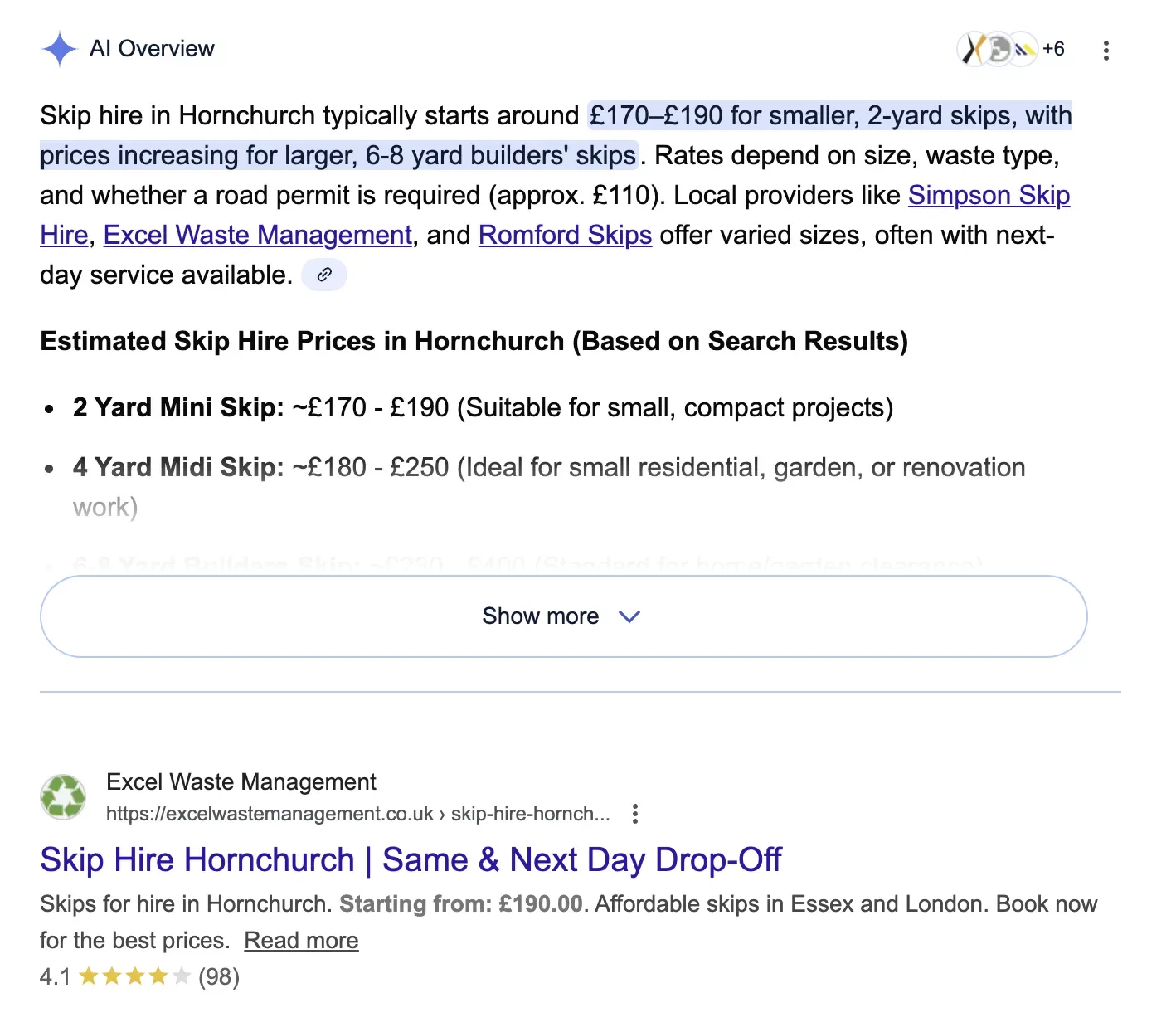 Google AI Overview citing a client as a top provider for a local service search, powered by Gemini