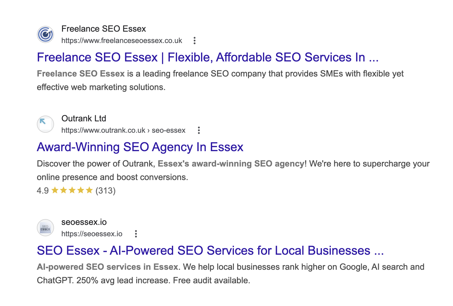 SEO Essex ranking in the top 3 on Google for SEO Essex search query in less than 30 days